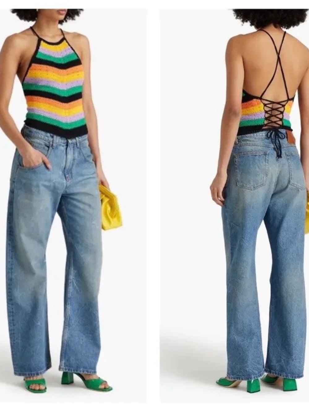 MAJE Stripe Crochet Halter-neck Top size Small